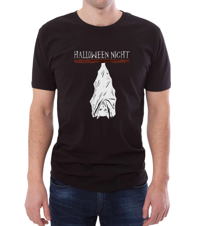 Czarny T-shirt dla niego na Halloween ze wzorem nietoperza