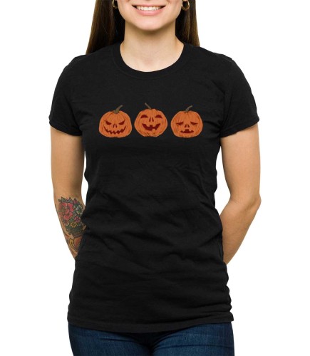 Czarny T-shirt damski z dyniami