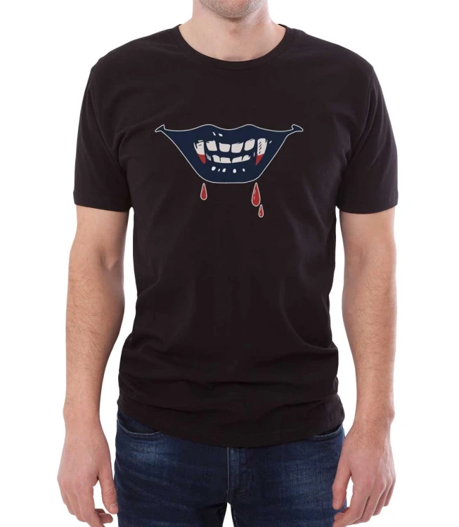 Czarny T-shirt męski z ustami wampira