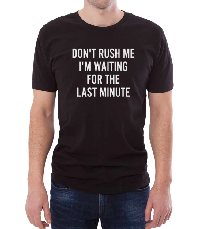 Czarny męski T-shirt prokrastynacja