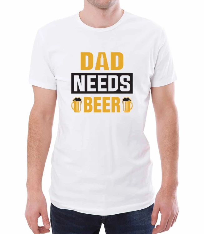 Biały T-shirt dla taty, który potrzebuje napić się piwa.
