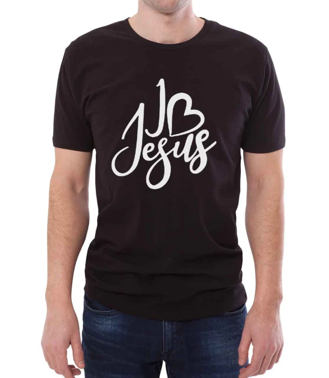 Czarny T-shirt męski z nadrukiem I love Jesus