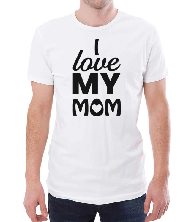 Męska biała koszulka z napise mI love my mom.
