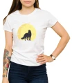 Biały damski T-shirt z dużym księżycem i lisem