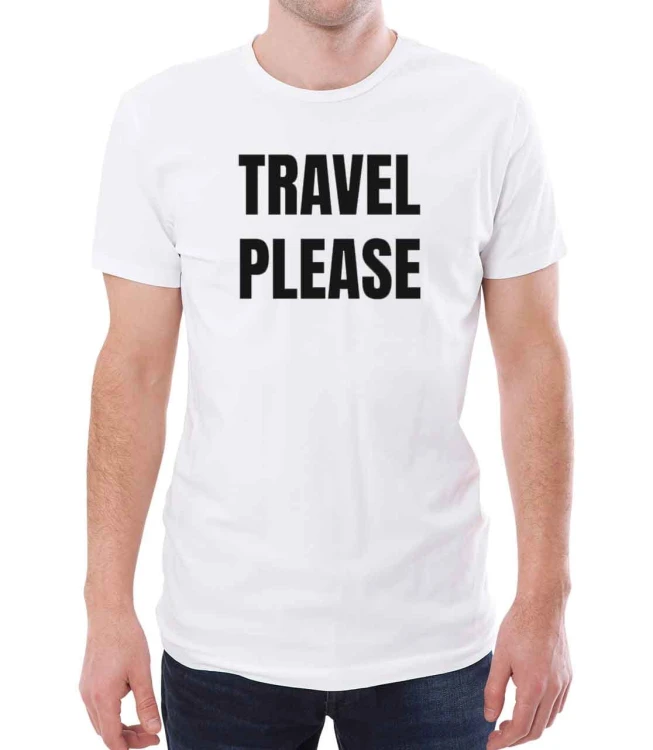 Biały męski T-shirt z nadrukiem dla miłośnika podróży