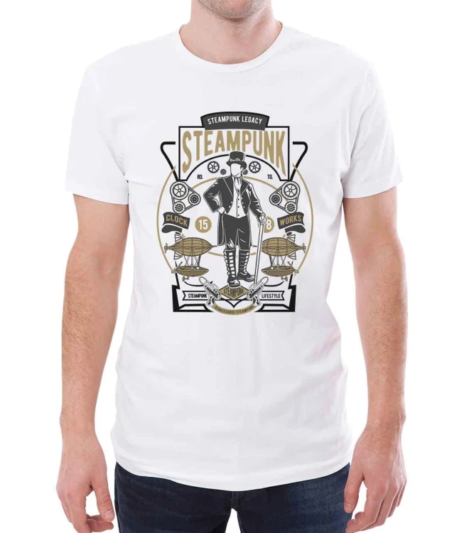 Biała męska koszulka Steampunkowe dziedzictwo