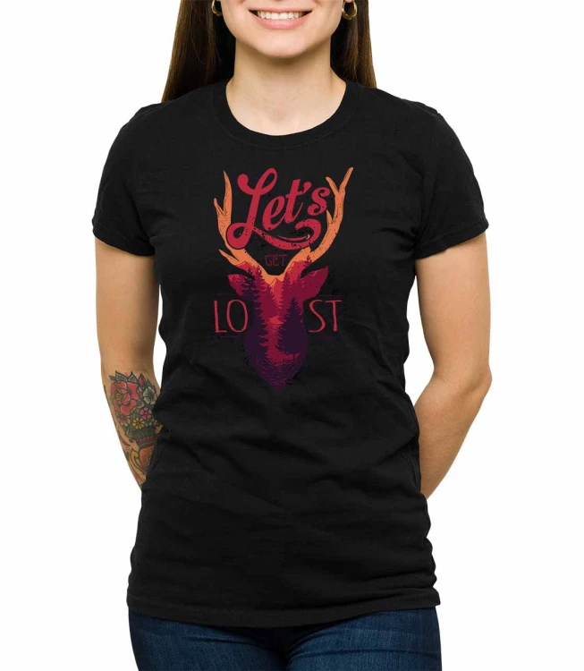 Czarny męski T-shirt z kolorowym jeleniem