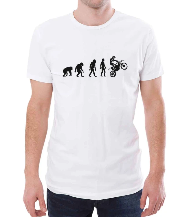 Biały męski T-shirt rozwój motocyklisty
