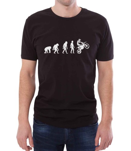 Czarny T-shirt męski z ewolucją od małpy do motocyklisty