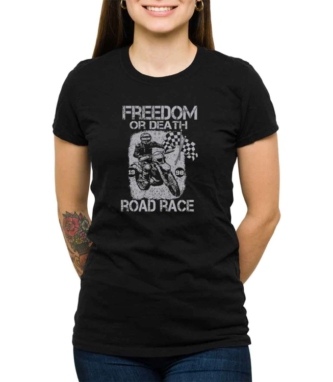 Czarny T-shirt damski z hasłem freedom or death