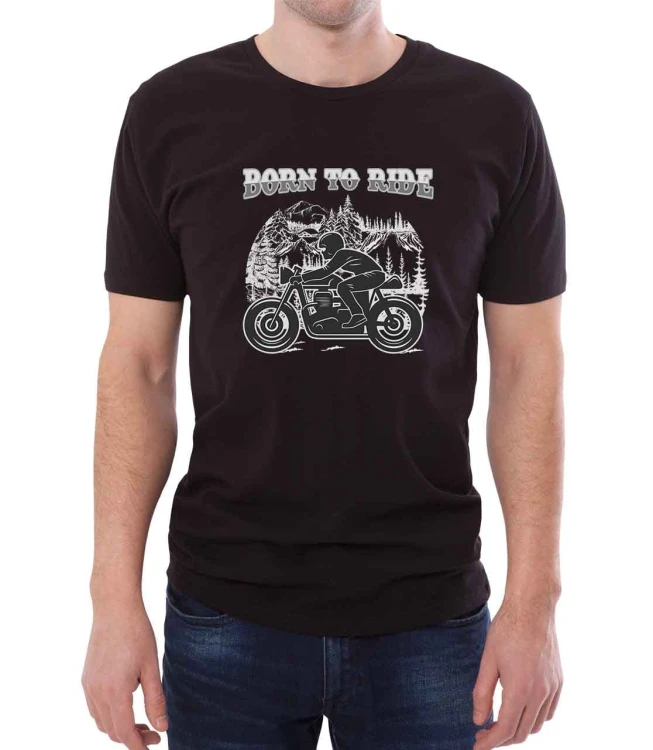 Czarny T-shirt z napisem urodzony, by jeździć