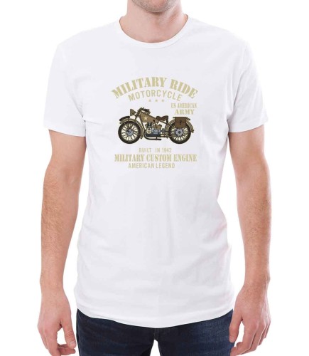 Biała męska koszulka z wojskowym motorem armii amerykańskiej.