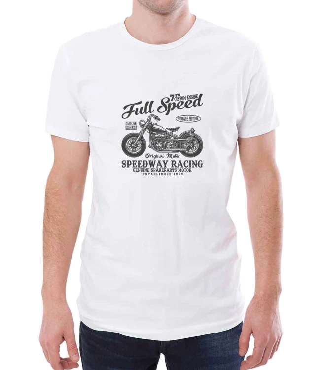 Biały T-shirt męski z napisem speedway racing