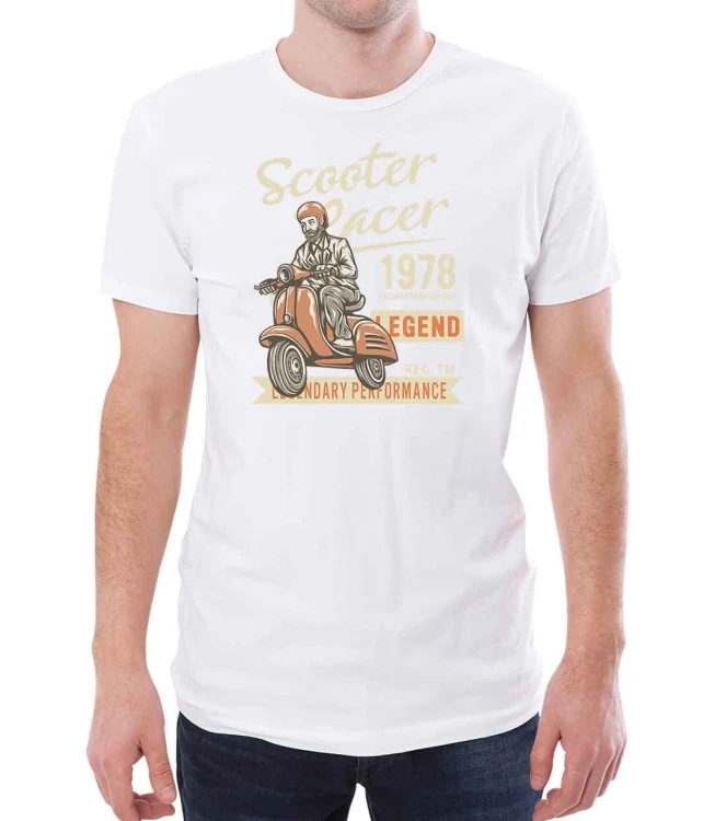 Biały męski T-shirt na skuter