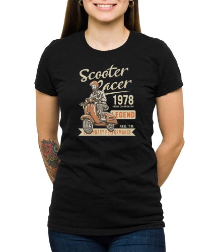 Czarny T-shirt dla kobiety ze skuterem