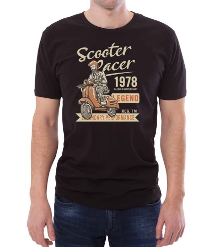 Czarny T-shirt dla mężczyzny, z nadrukiem skutera