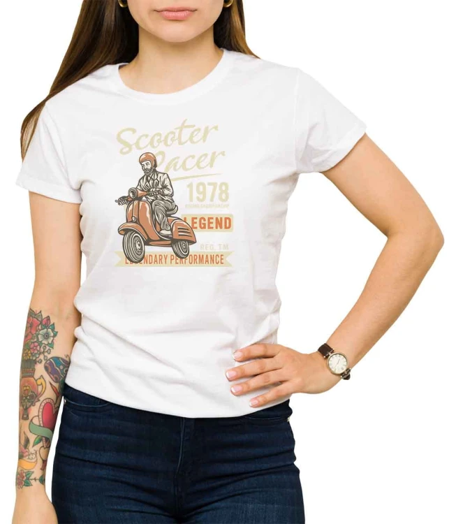 Biały damski T-shirt do jazdy skuterem
