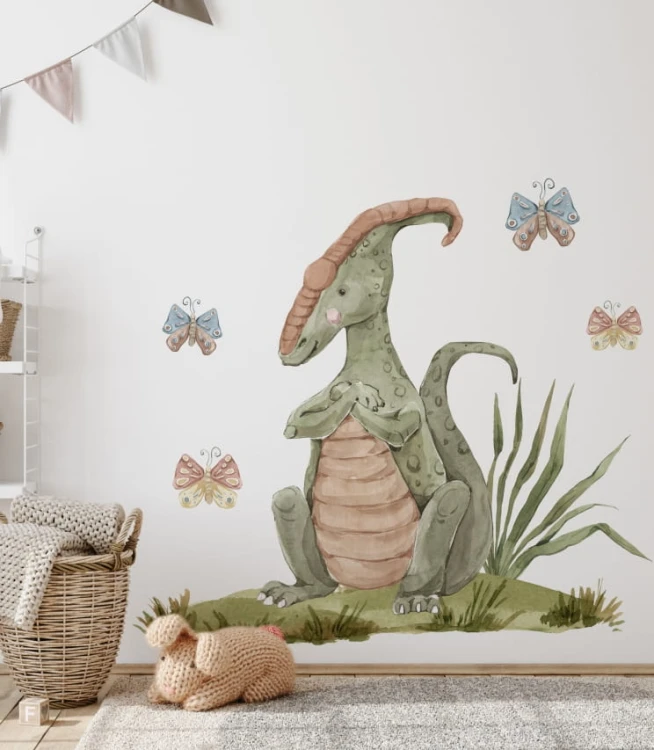 Naklejka dziecięca na ścianę z dinozaurem parazaurolof