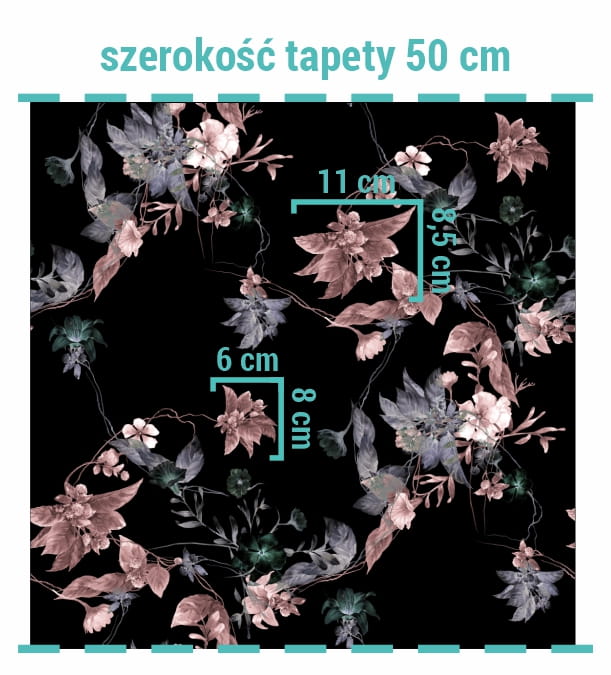 Wielkość wzoru na tapecie malowane liście i kwiaty