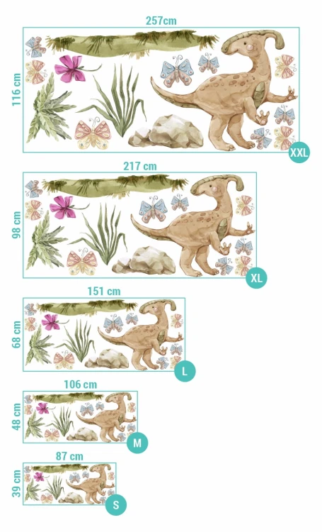 Wymiary naklejki brązowy dinoazur parazaurolof