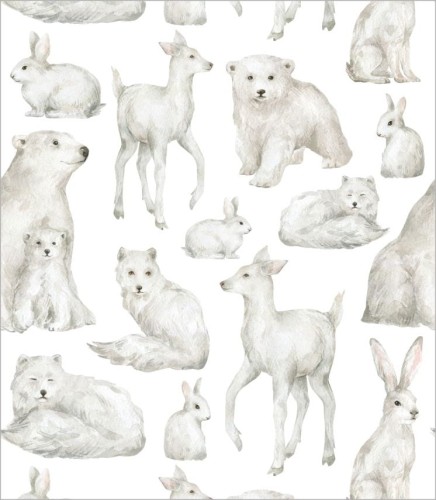 Próbka - wycinek tapety zimowe zwierzęta o wymiarze 31x31 cm, w skali 1:1.