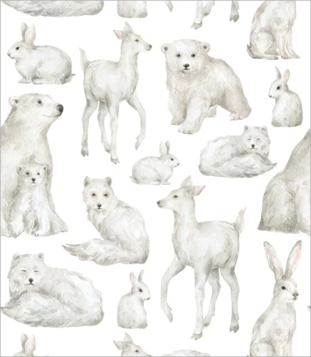 Próbka - wycinek tapety zimowe zwierzęta o wymiarze 31x31 cm, w skali 1:1.