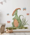 Naklejka ścienna z jasnozielonym dinozaurem parazaurolofem, który będzie pięknie się prezentował w pokoju dziecka