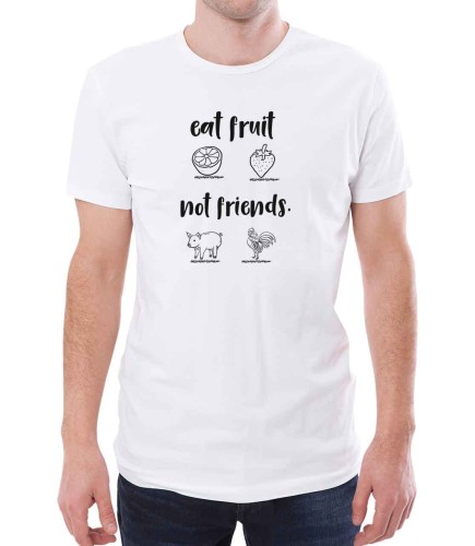 Biały męski T-shirt eat fruit not friends