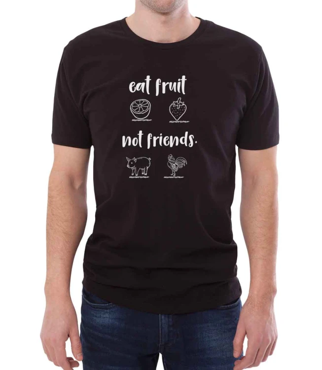 Czarny męski T-shirt jedz owoce nie przyjaciół