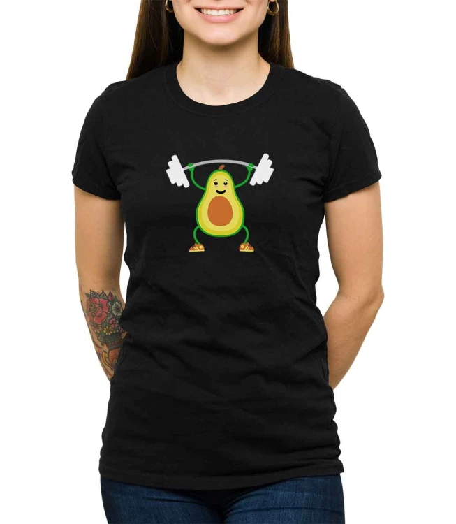 Czarny T-shirt dla niej z owocem awokado