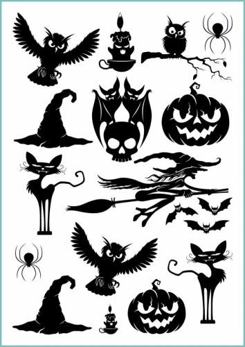Zabawne tatuaże zmywalne ze wzorami na imprezę Halloween - dynią, czarownicą, czarnym kotem i sową