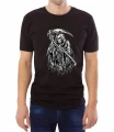 Czarny męski T-shirt z kościstą śmiercią i kosą