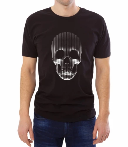 Czarny T-shirt męski z rysunkiem czaszki wykonanej z linii