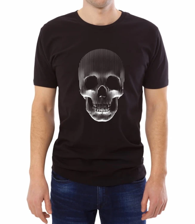 Czarny T-shirt męski z rysunkiem czaszki wykonanej z linii