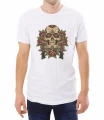 Biały T-shirt męski z czaszką w kolorowe wzory