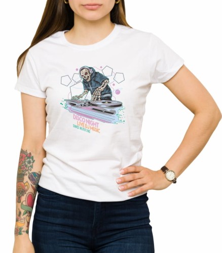 Biały damski T-shirt z kościstym djem