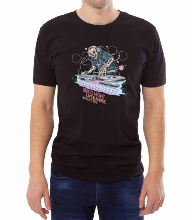 Czarny męski T-shirt z grającym szkieletem