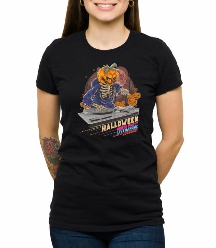 Czarny T-shirt dla niej z dynią djem na Halloween