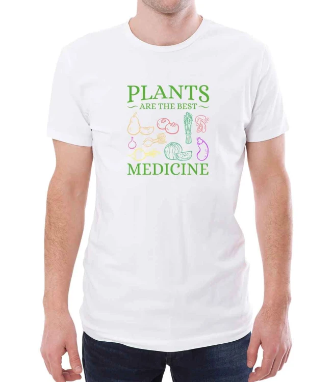 Biały T-shirt dla niego z owocami i warzywami