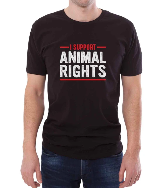 Czarny T-shirt dla mężczyzny popierającego prawa zwierząt