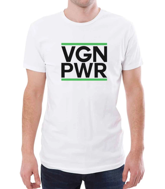Biała męska koszulka VGN PWR dla weganina