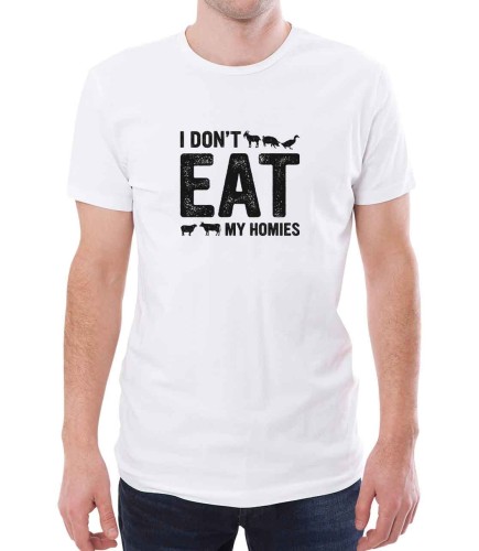 Biała koszulka męska z tekstem I don't eat my homies