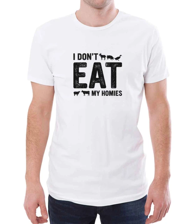 Biała koszulka męska z tekstem I don't eat my homies