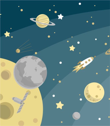Wzór fototapety kosmos - granatowe nocne niebo z gwiazdami, planetami i kometami