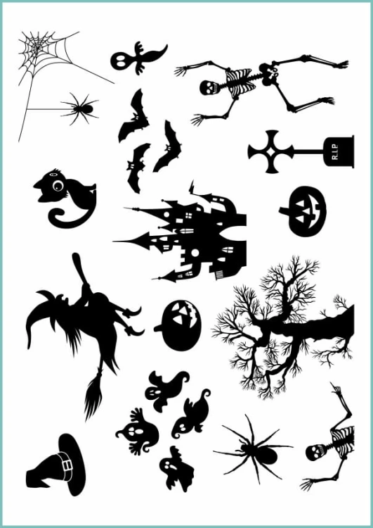 Tatuaże zmywalne Halloween dla dzieci - czarne wzory duchów, dyń, czaszek, kotów i pająków