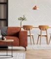 Salon z tapetą w szare paski