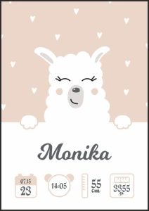 Metryczka dziewczynka lama