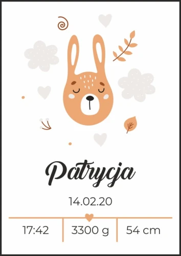 Metryczka dziewczynka zajączek