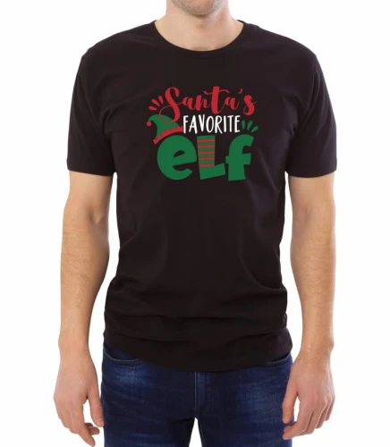 Czarna męska koszulka - elf świętego Mikołaja