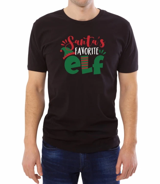 Czarna męska koszulka - elf świętego Mikołaja